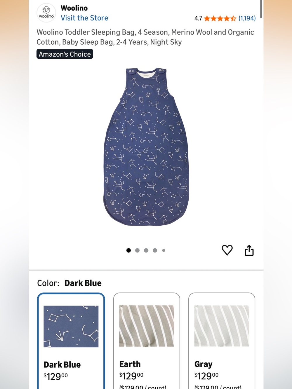 Woolino toddler 2-4y Night Sky Constellation Baby Sleep Sack - Dark Blue